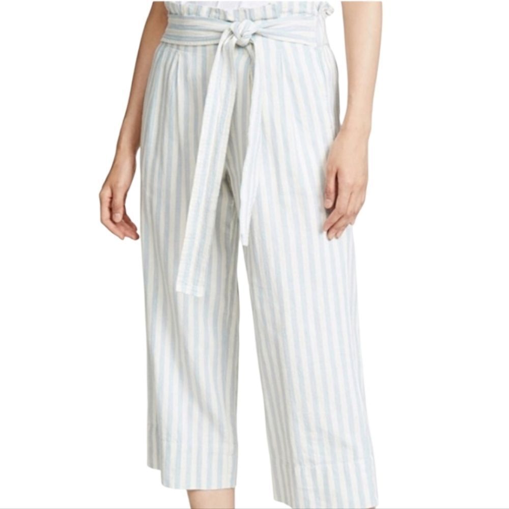 Madewell Blue Striped Linen Blend Huston Pull On Wide Leg Pants Size Medium